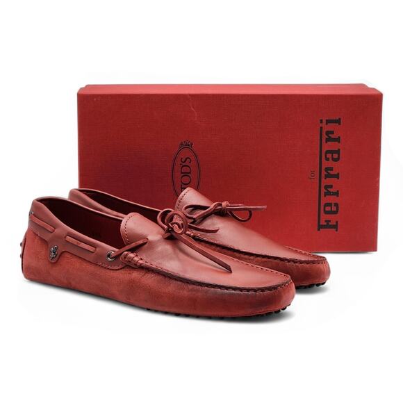 Tod\'s Red Leather Slip-On Loafers with Decorative Lacing main image 5
